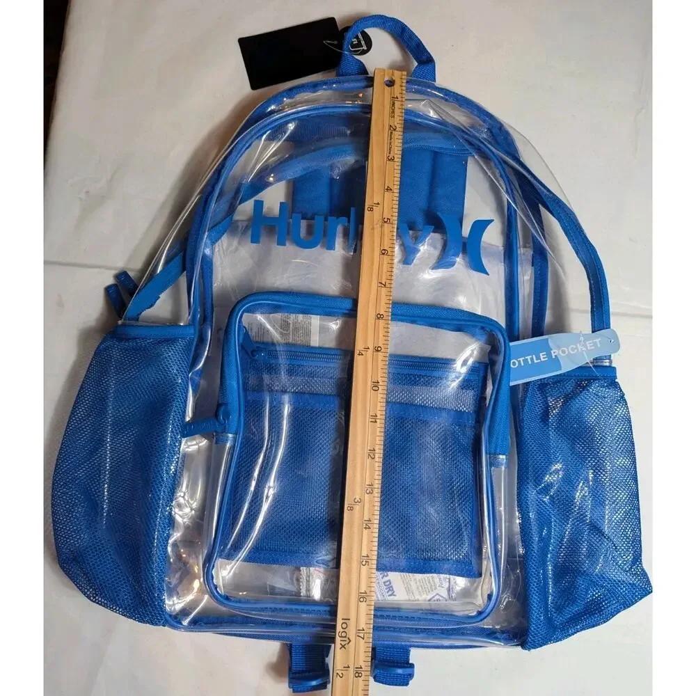 Hurley Clear See Through Backpack With Bottle Pocket Fits 15